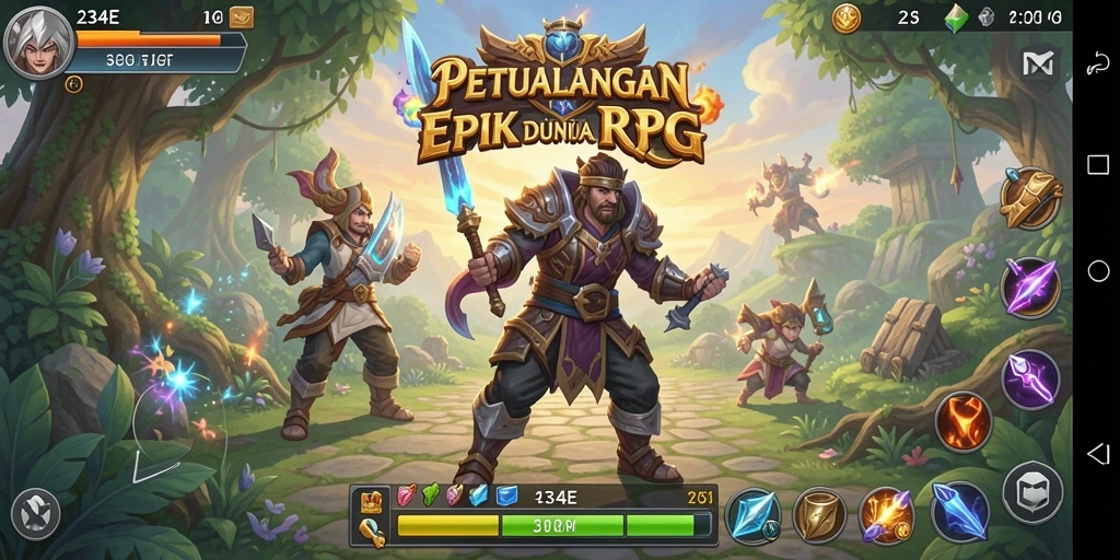 Screenshot gameplay 234E menampilkan pertarungan epik dan eksplorasi dunia.