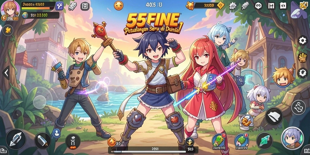 Screenshot gameplay 55FIVE dengan karakter Anime yang khas.
