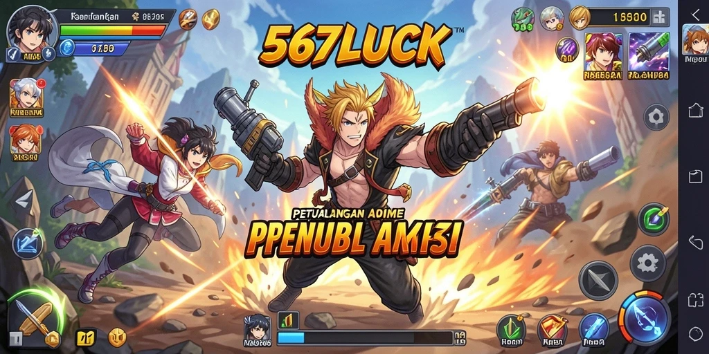 Tampilan gameplay seru dalam 567LUCK dengan karakter anime.