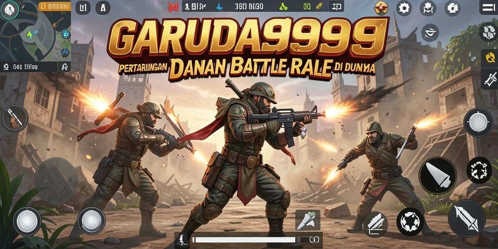Tampilan gameplay menegangkan dalam pertempuran Battle Royale di GARUDA999.