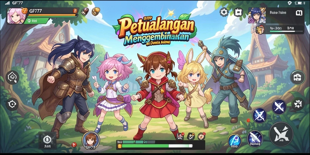 Screenshot menunjukkan aksi seru karakter anime dalam GF777.