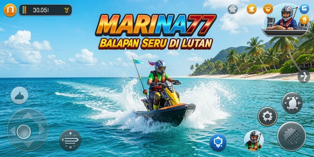 Screenshot utama MARINA77 menampilkan balapan yang seru di atas laut.