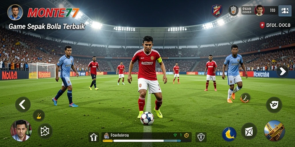 Gambar tampilan gameplay <strong>MONTE77</strong> yang penuh aksi sepak bola.