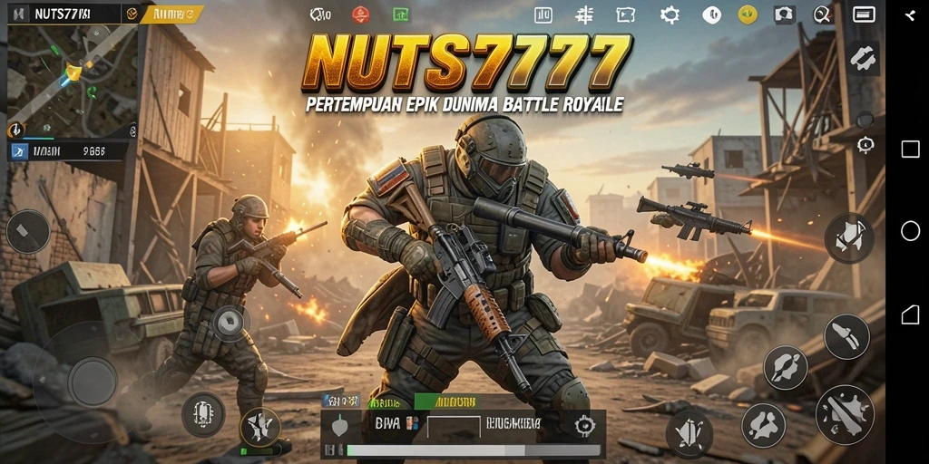 Tangkapan layar NUTS777 menampilkan aksi pertempuran seru di arena Battle Royale.