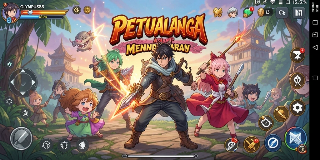 Tampilan gameplay OLYMPUS88 dengan karakter anime yang dinamis.