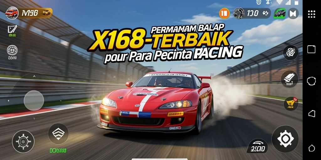 Screenshot permainan X168 yang menampilkan aksi balap mendebarkan.